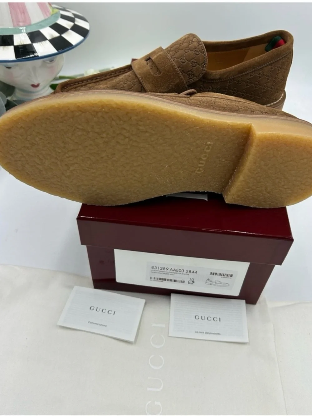 Men's Gucci suede GG monogram web loafers size 10 fits 10.5 US made in Italy